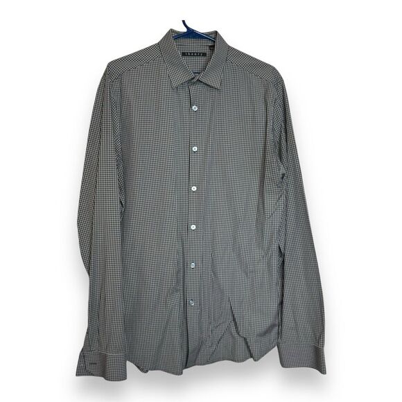 THEORY Mens Button Up Shirt Size L Gingham Check Plaid Long Sleeve Stretch - Picture 3 of 10
